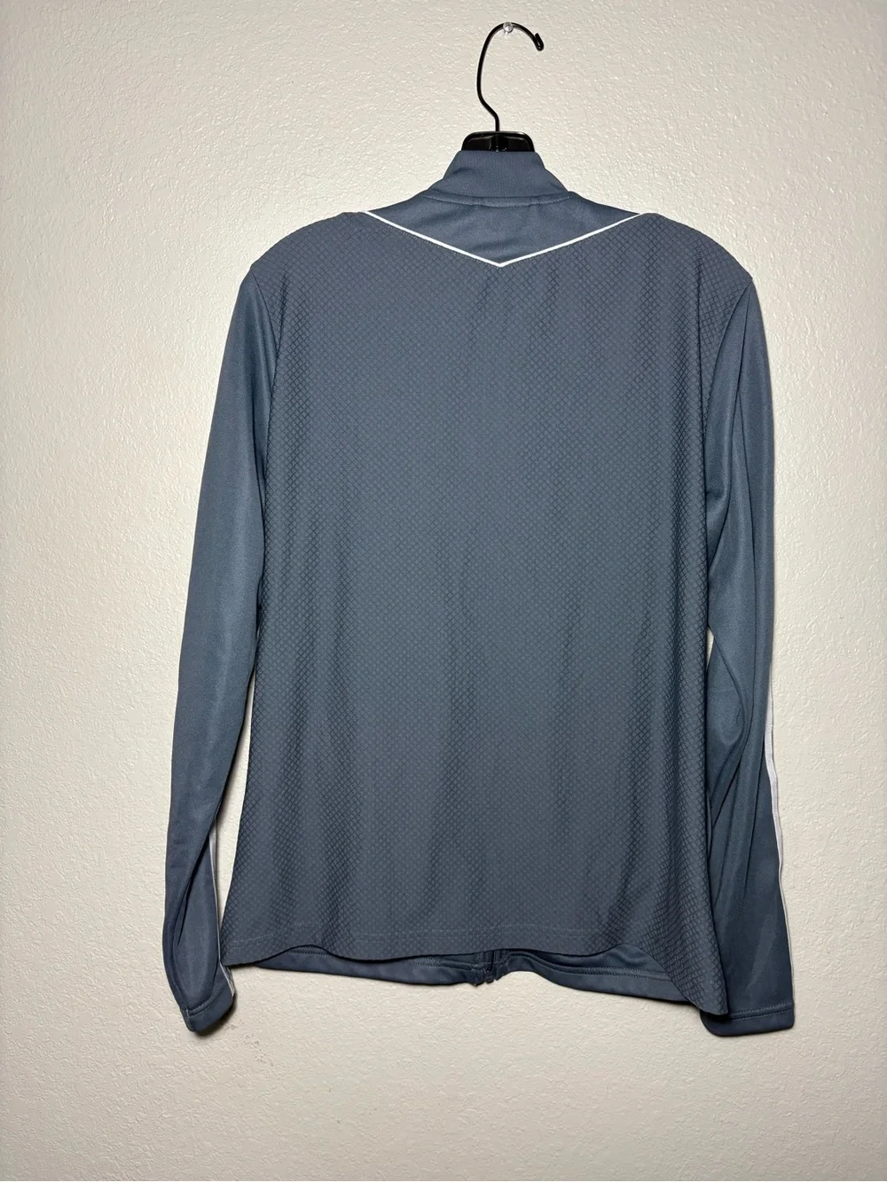 Adidas Slim Fit Blue-Gray Track Jacket with White Three-Stripes